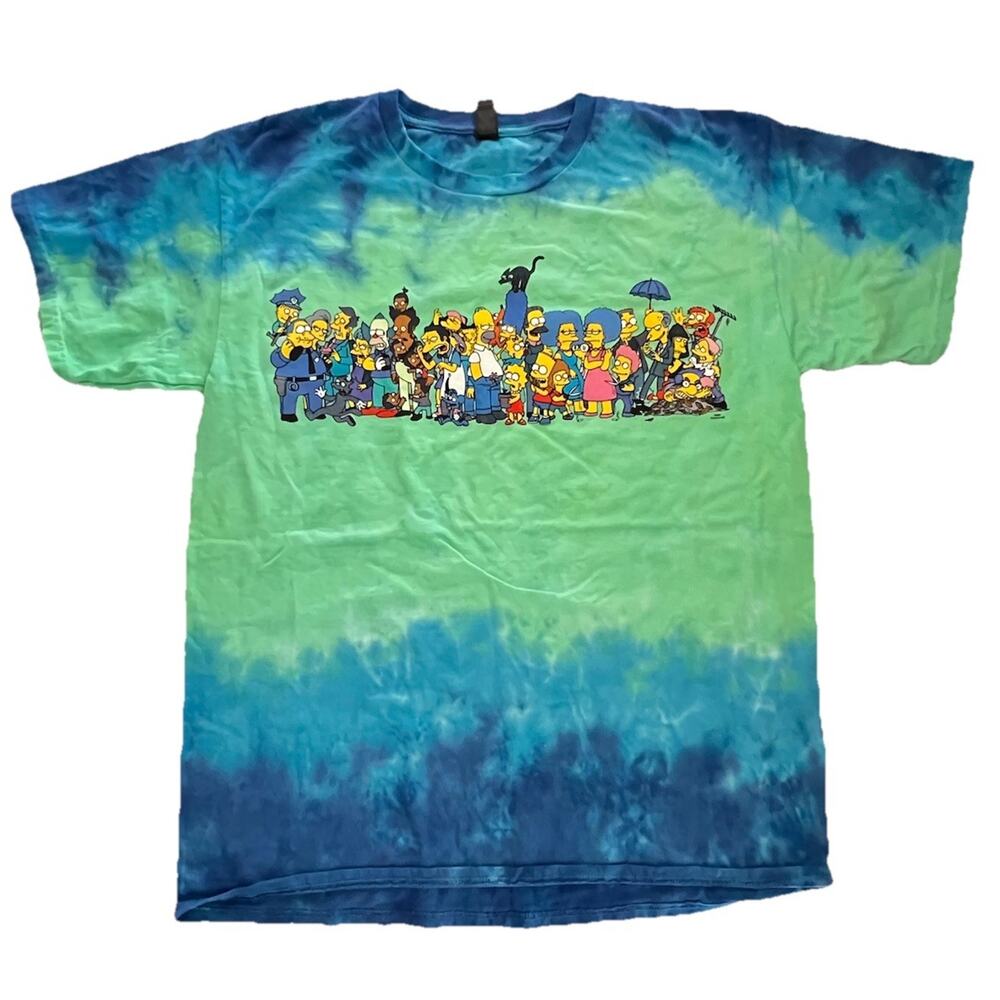 Simpsons Tie Dye T Shirt Size Large Gildan Entire Cast Two Sided Y2K 90s Style